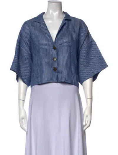 Pre-owned Mara Hoffman Linen Striped Button-up Top In Blue