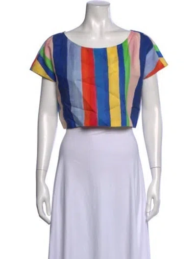 Pre-owned Mara Hoffman Linen Striped Crop Top In Pink