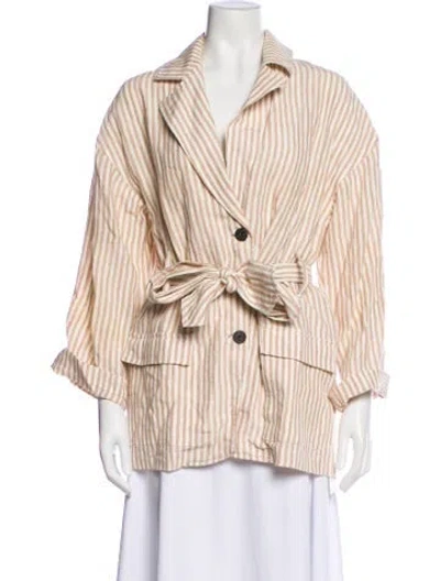 Pre-owned Mara Hoffman Linen Striped Top In White