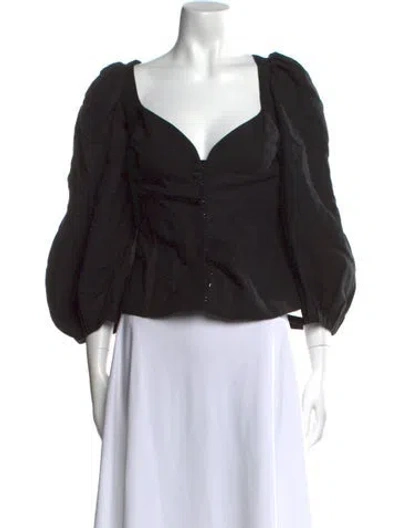 Pre-owned Mara Hoffman Linen V-neck Blouse In Black