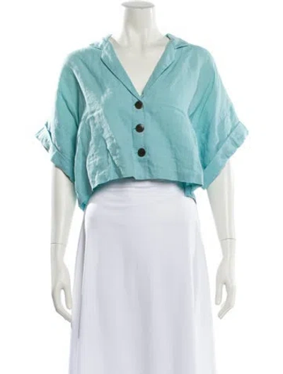 Pre-owned Mara Hoffman Linen V-neck Crop Top In Blue