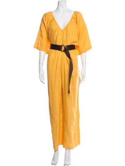 Pre-owned Mara Hoffman Linen V-neck Jumpsuit W/ Tags In Yellow