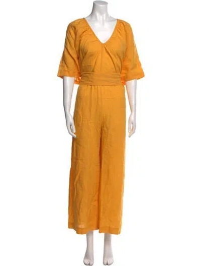 Pre-owned Mara Hoffman Linen V-neck Jumpsuit In Yellow