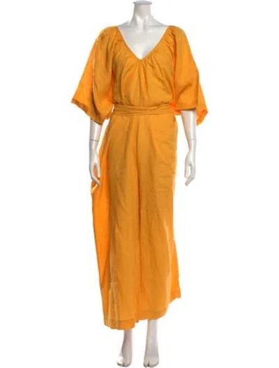 Pre-owned Mara Hoffman Linen V-neck Jumpsuit In Yellow