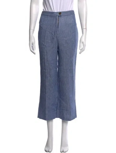 Pre-owned Mara Hoffman Linen Wide Leg Pants In Blue/white