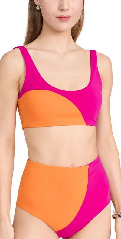Mara Hoffman Lira Colorblock Bikini Top In Pink Orange