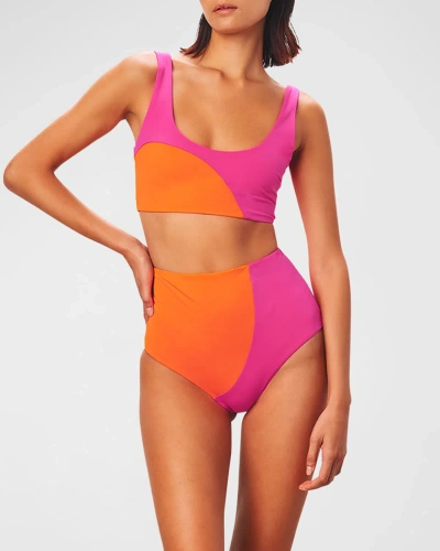 Mara Hoffman Lira Colorblock Bikini Top In Pink & Orange