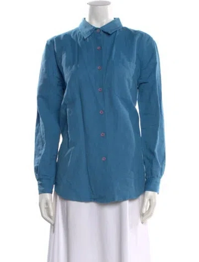 Pre-owned Mara Hoffman Long Sleeve Button-up Top In Blue