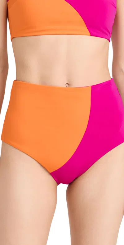 Mara Hoffman Lydia Colorblock High-waist Bikini Bottoms In Pink Orange