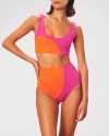 Mara Hoffman Lydia Colorblock High-waist Bikini Bottoms In Pink Orange
