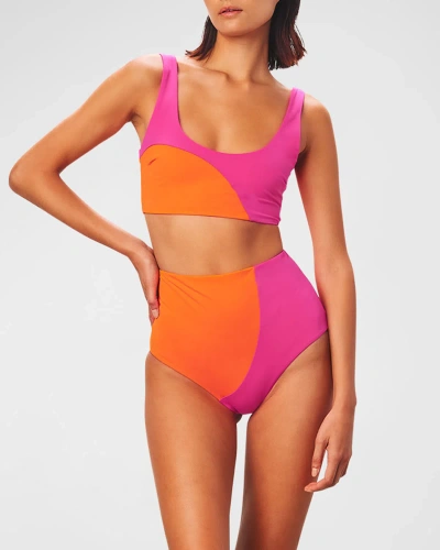 Mara Hoffman Lydia Colorblock High-waist Bikini Bottoms In Pink Orange