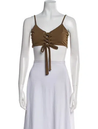 Pre-owned Mara Hoffman Nylon V-neck Crop Top In Black