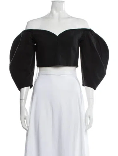 Pre-owned Mara Hoffman Off-the-shoulder Long Sleeve Crop Top In Black