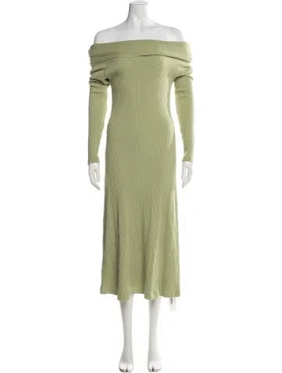 Pre-owned Mara Hoffman Off-the-shoulder Midi Length Dress In Green