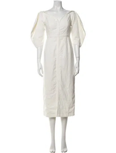 Pre-owned Mara Hoffman Off-the-shoulder Midi Length Dress In Neutrals