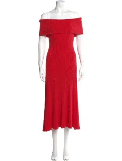 Pre-owned Mara Hoffman Off-the-shoulder Midi Length Dress In Red