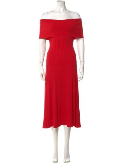 Pre-owned Mara Hoffman Off-the-shoulder Midi Length Dress In Red