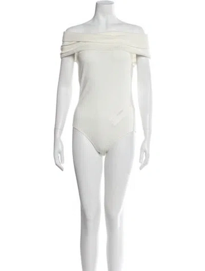 Pre-owned Mara Hoffman Off-the-shoulder Short Sleeve Bodysuit W/ Tags In White