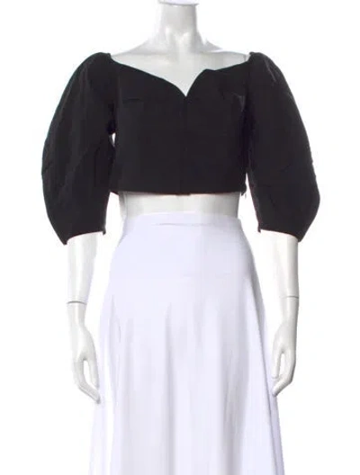 Pre-owned Mara Hoffman Off-the-shoulder Three-quarter Sleeve Crop Top In Black