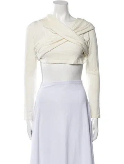 Pre-owned Mara Hoffman One-shoulder Long Sleeve Crop Top In Neutral