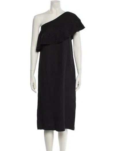 Pre-owned Mara Hoffman One-shoulder Midi Length Dress In Black