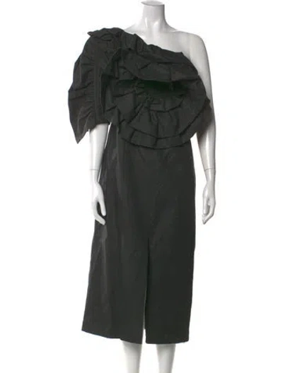 Pre-owned Mara Hoffman One-shoulder Midi Length Dress In Green