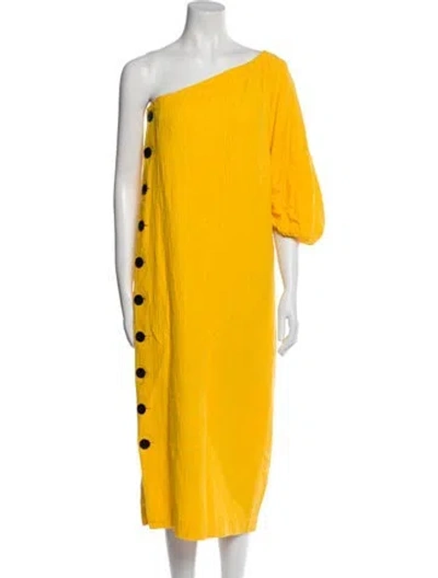 Pre-owned Mara Hoffman One-shoulder Midi Length Dress In Yellow