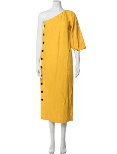 Pre-owned Mara Hoffman One-shoulder Midi Length Dress In Yellow