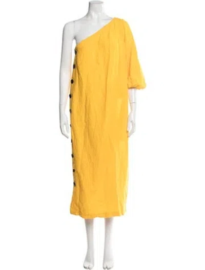 Pre-owned Mara Hoffman One-shoulder Midi Length Dress In Yellow