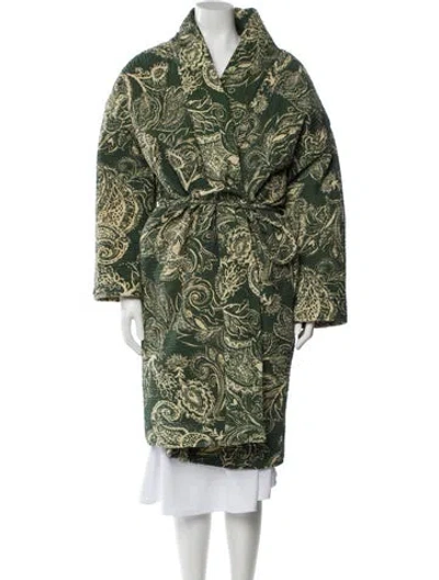 Pre-owned Mara Hoffman Paisley Print Faux Fur Coat In Green