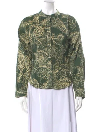 Pre-owned Mara Hoffman Paisley Print Long Sleeve Blouse In Green