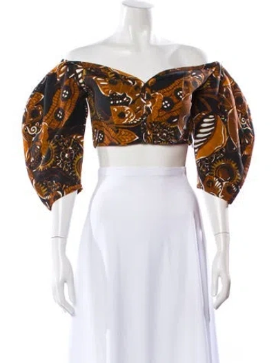 Pre-owned Mara Hoffman Paisley Print Off-the-shoulder Crop Top In Multi
