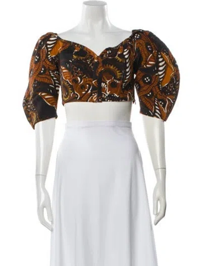Pre-owned Mara Hoffman Paisley Print V-neck Crop Top In Brown