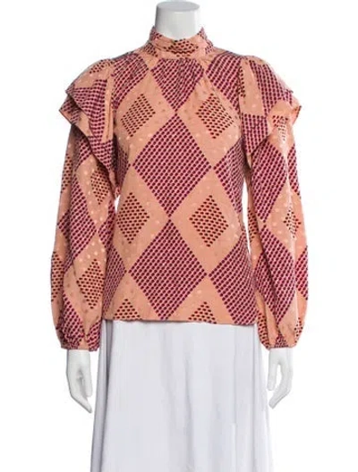 Pre-owned Mara Hoffman Patterned Mock Neck Blouse In Pink