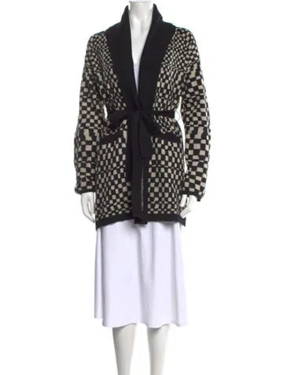 Pre-owned Mara Hoffman Patterned Open Front Sweater In Black