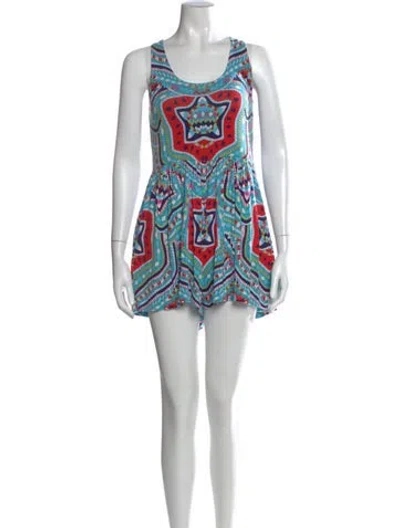 Pre-owned Mara Hoffman Patterned Scoop Neck Romper In Blue