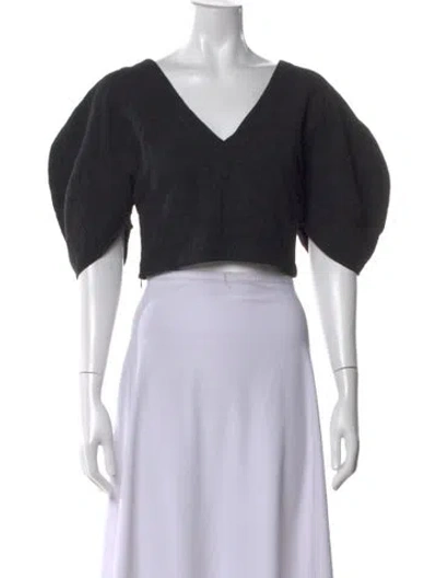 Pre-owned Mara Hoffman Patterned V-neck Crop Top In Black