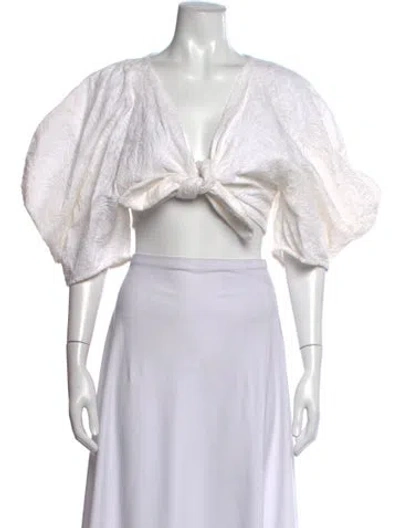 Pre-owned Mara Hoffman Patterned V-neck Crop Top In Neutrals