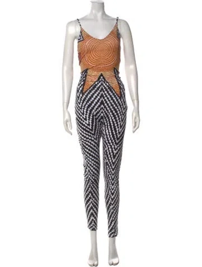 Pre-owned Mara Hoffman Patterned V-neck Jumpsuit In Black