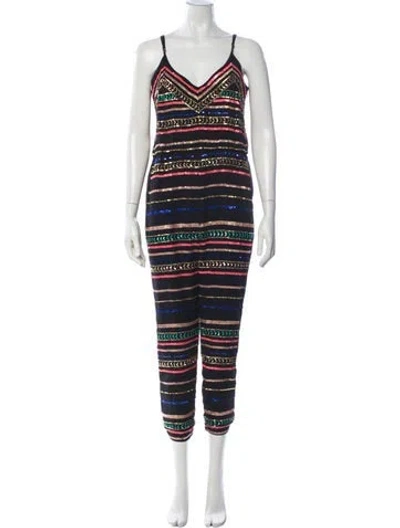 Pre-owned Mara Hoffman Patterned V-neck Jumpsuit In Black