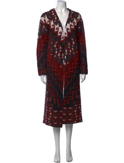 Pre-owned Mara Hoffman Patterned V-neck Sweater In Red
