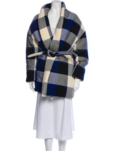 Pre-owned Mara Hoffman Plaid Print Coat In Blue