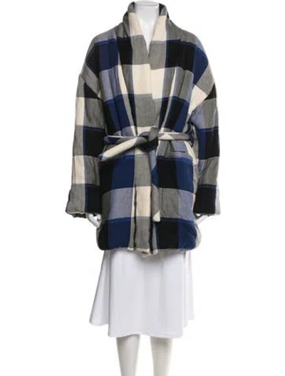 Pre-owned Mara Hoffman Plaid Print Coat In Blue