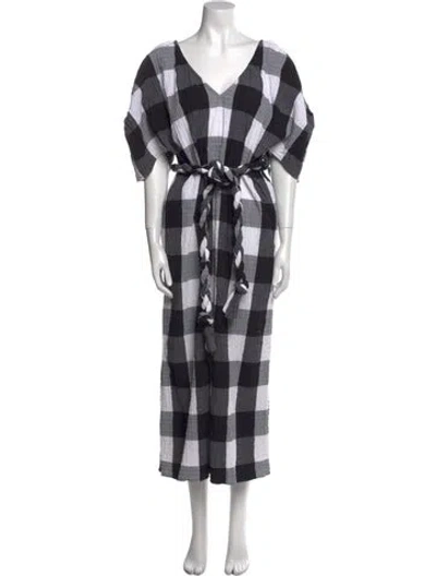 Pre-owned Mara Hoffman Plaid Print Long Dress In Black