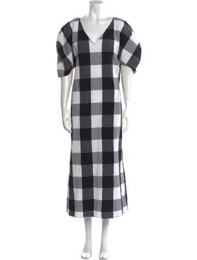 Pre-owned Mara Hoffman Plaid Print Long Dress In Black