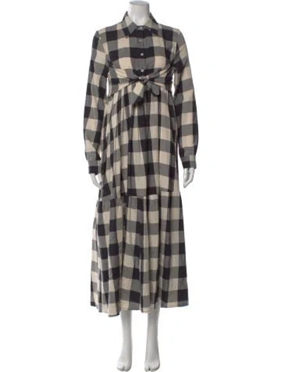 Pre-owned Mara Hoffman Plaid Print Long Dress In Black