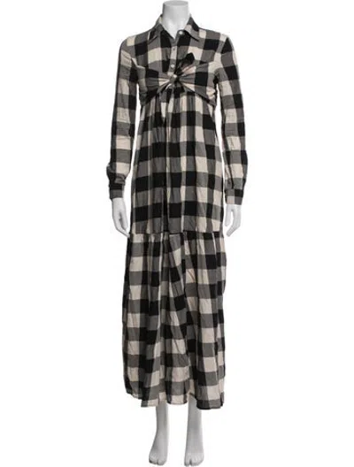 Pre-owned Mara Hoffman Plaid Print Long Dress In Black