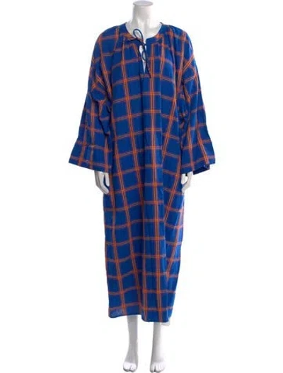 Pre-owned Mara Hoffman Plaid Print Long Dress In Blue