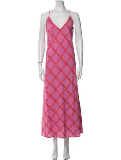 Pre-owned Mara Hoffman Plaid Print Long Dress In Pink