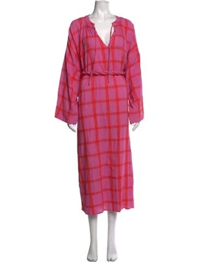 Pre-owned Mara Hoffman Plaid Print Long Dress In Purple